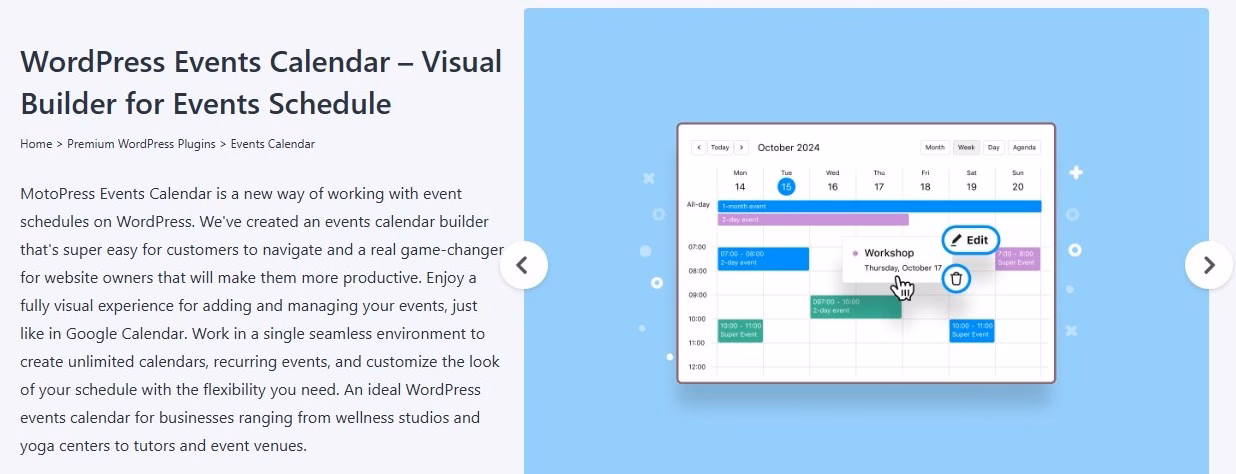 Wordpress calendar plugin by motopress