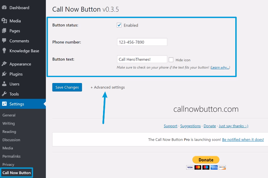 Call now button settings