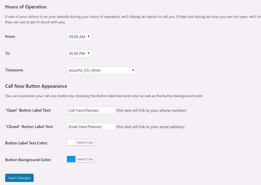 Call now button ultimate plugin advanced settings