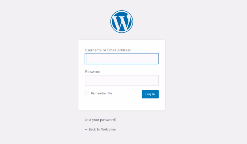 Wordpress login screen