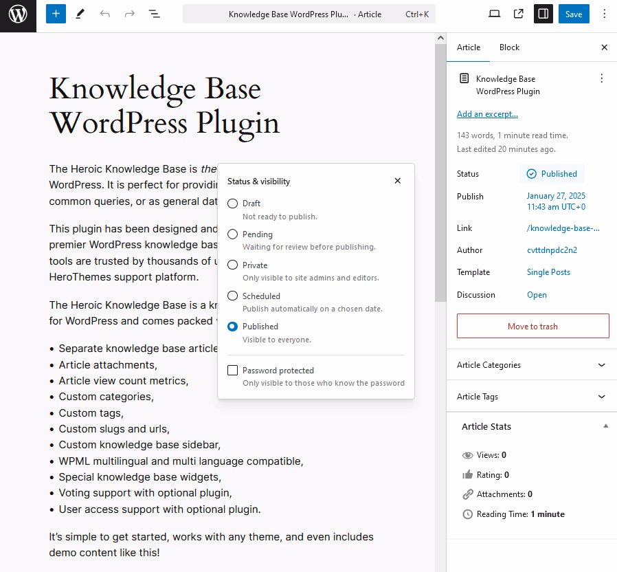 Wordpressstatusandvisibilitysettings herothemes Wordpress status and visibility settings