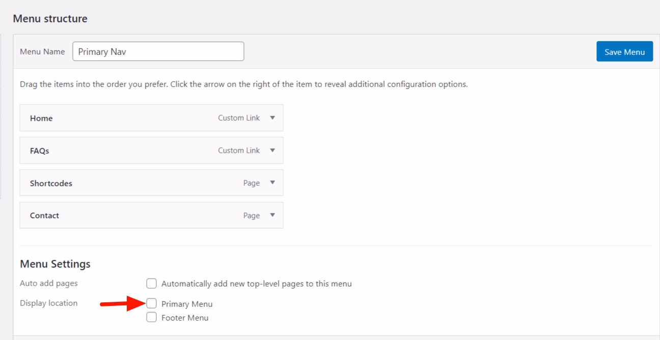 Wordpress website menu structure