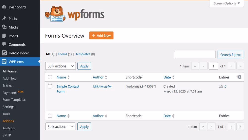 Wpformsdashboard herothemes Wpforms dashboard