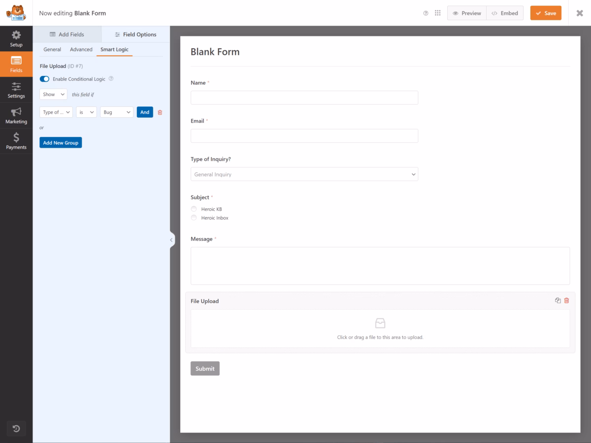 Wpforms forms conditional logic