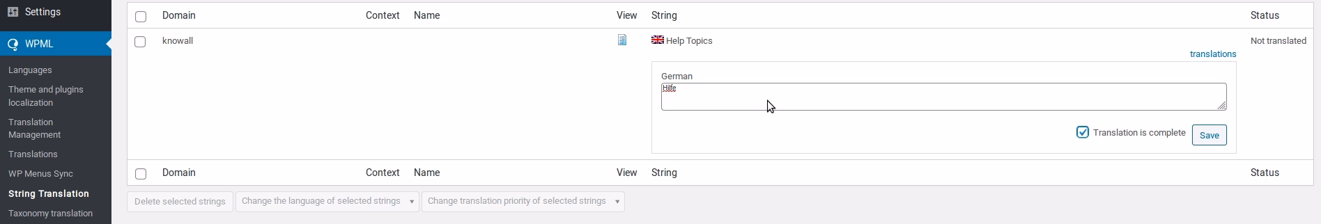 Example of theme option text translation
