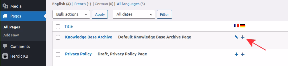 Translating the knowledge base homepage