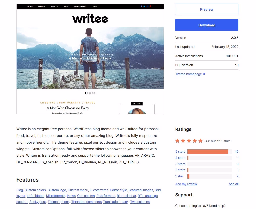 Writee a bold blog theme for writers