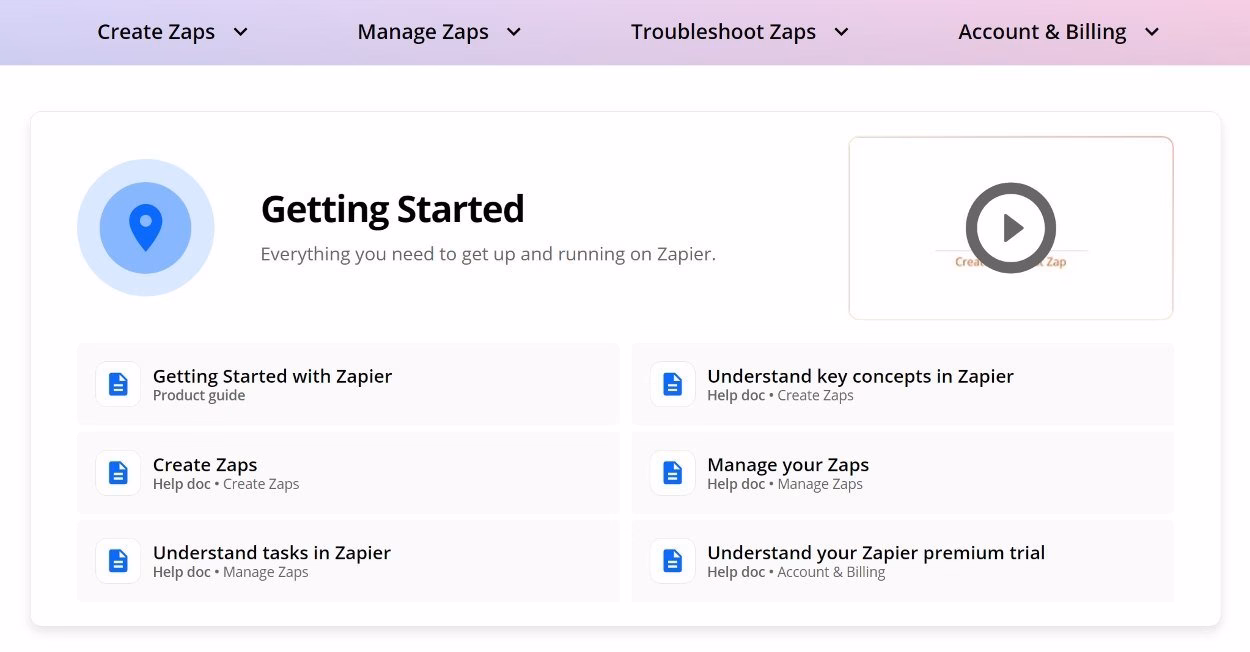 Zapiers getting started guide example