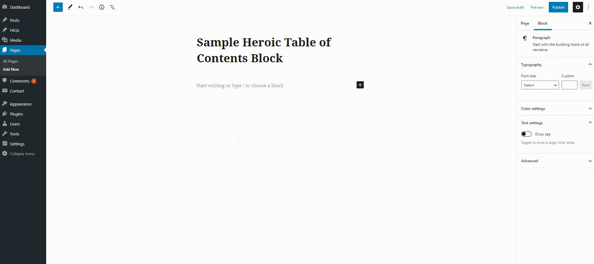 Adding table of content