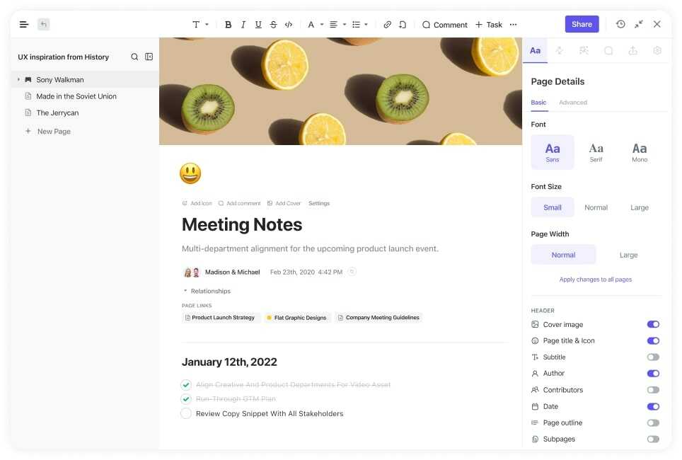 A knowledge base made with clickup knowledge management software