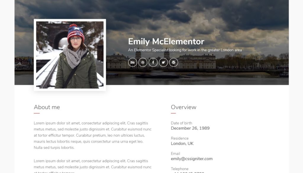 Emily elementor resume template