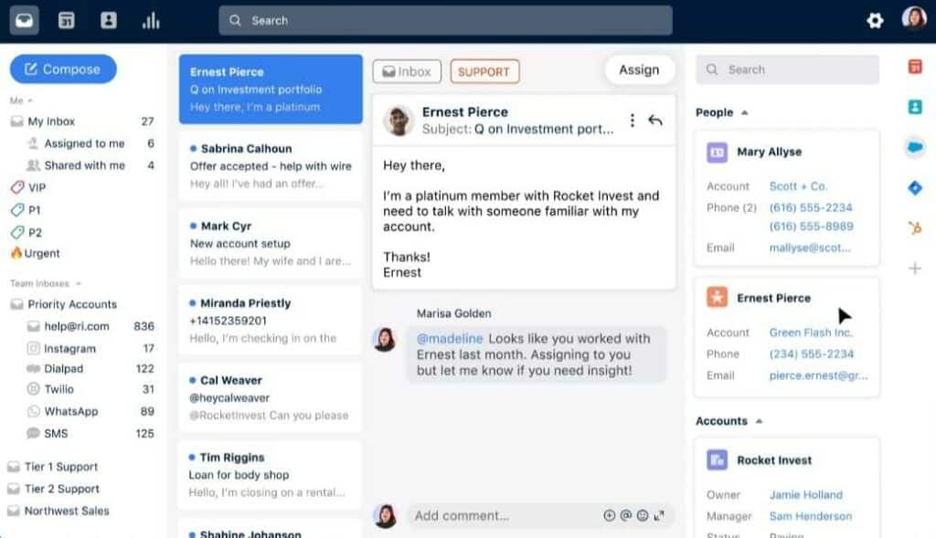 Fronts customer facing team inbox interface supports social media