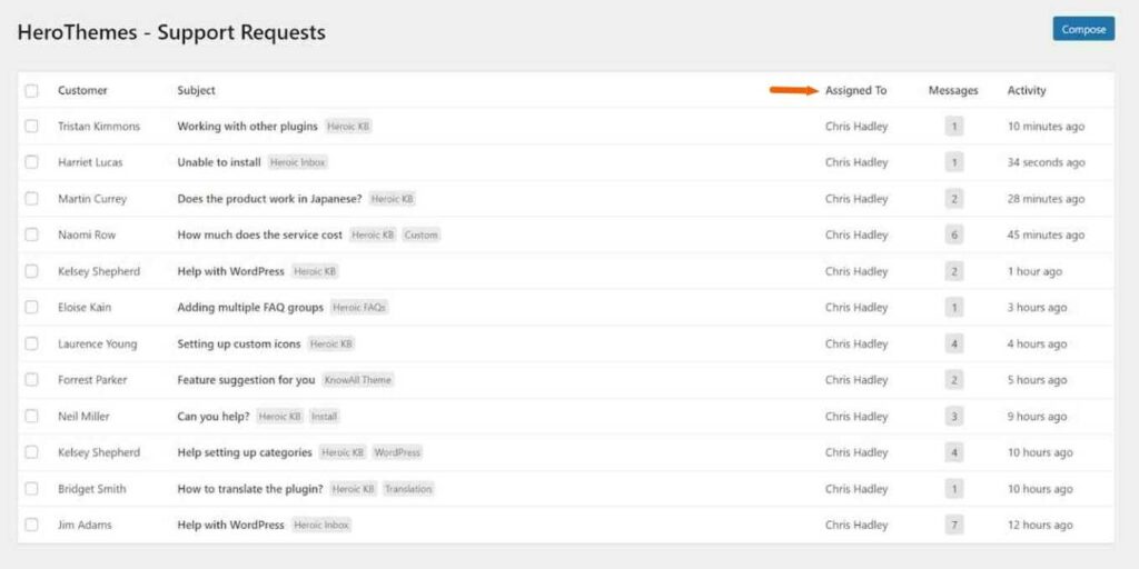 Assign to column in the help desks support requests view