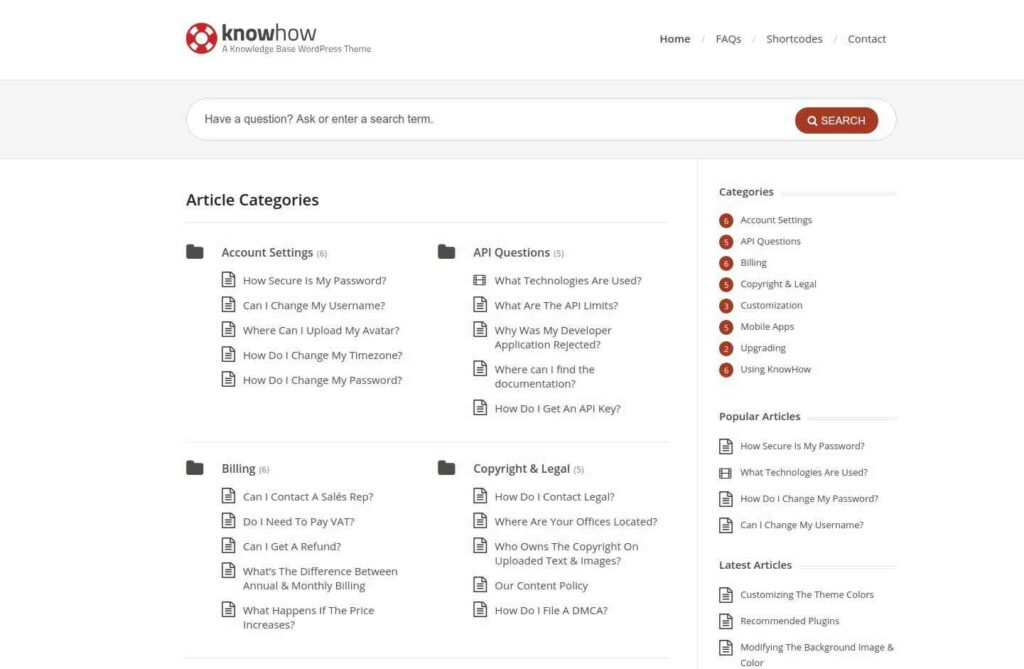 Knowhow knowledge base and faq template