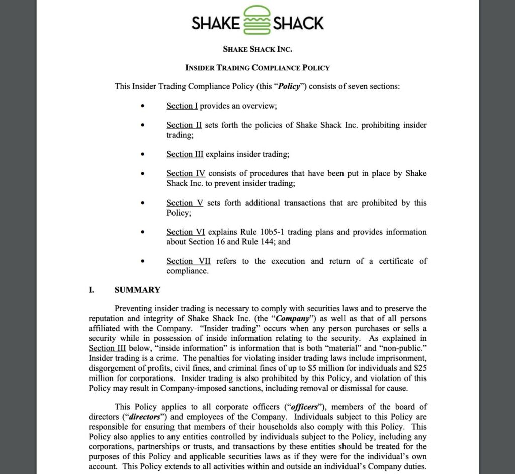 Shakeshackinsidertradingpolicyexample herothemes An example of an insider trading compliance policy