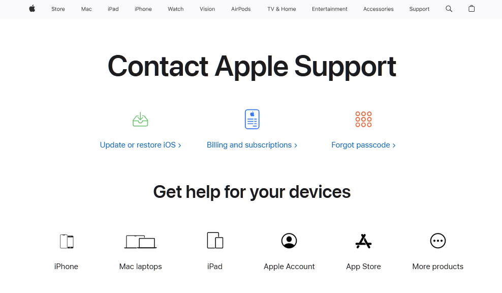 Apple contact page example