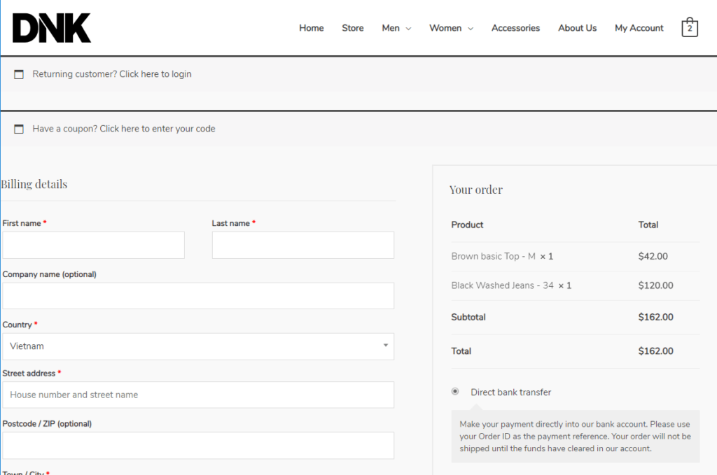 Astra checkout