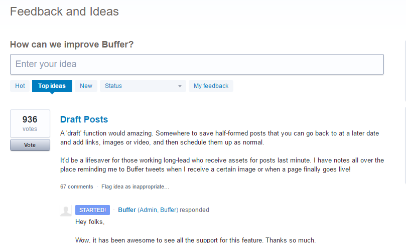 Buffer feedback collection