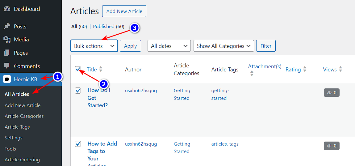 Bulk removing knowledge base articles