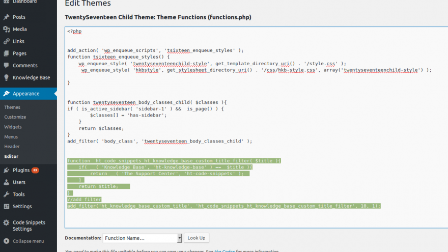 Code snippets screen mod theme