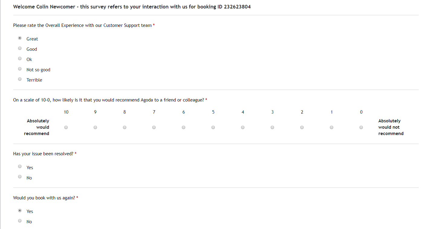 Customer satisfaction survey of agoda