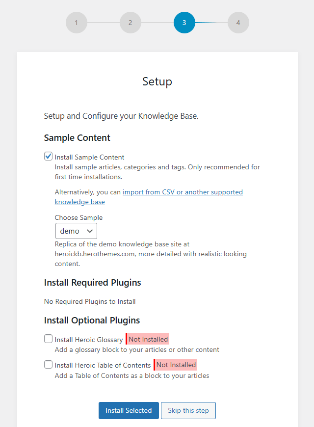 Documentation setup wizard