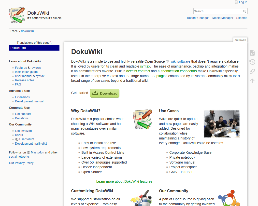 Dokuwiki file based knowledge base software