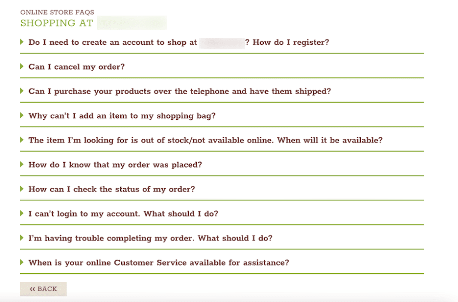 Screenshot showing eatalys faq section on their website