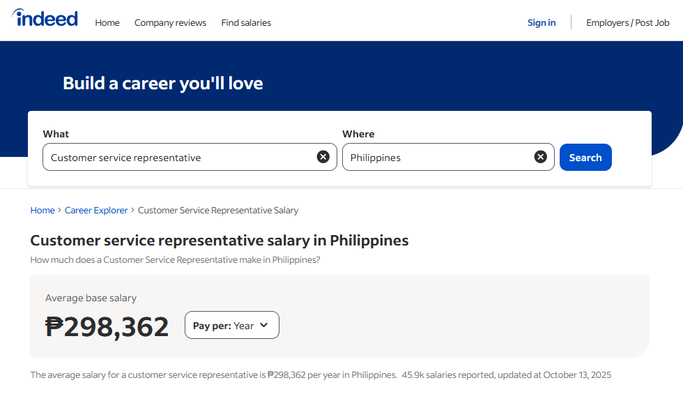 Filipino customer service rep salary