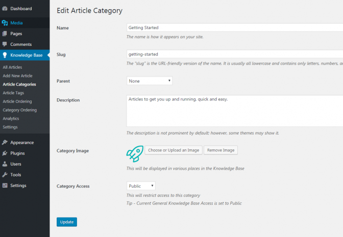 Edit knowledge base category