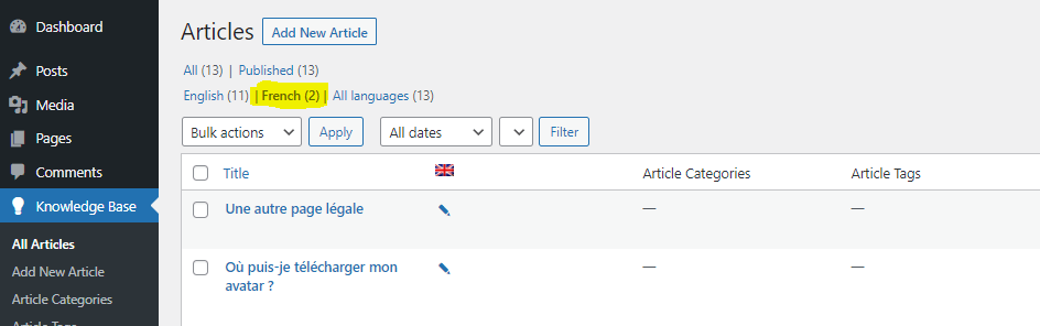 Knowledge base french articles