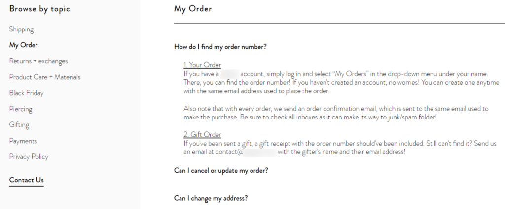 Simple and easy to access faq page