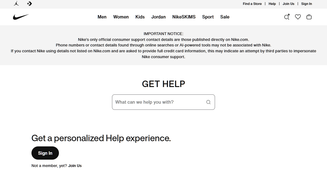 Nike contact page