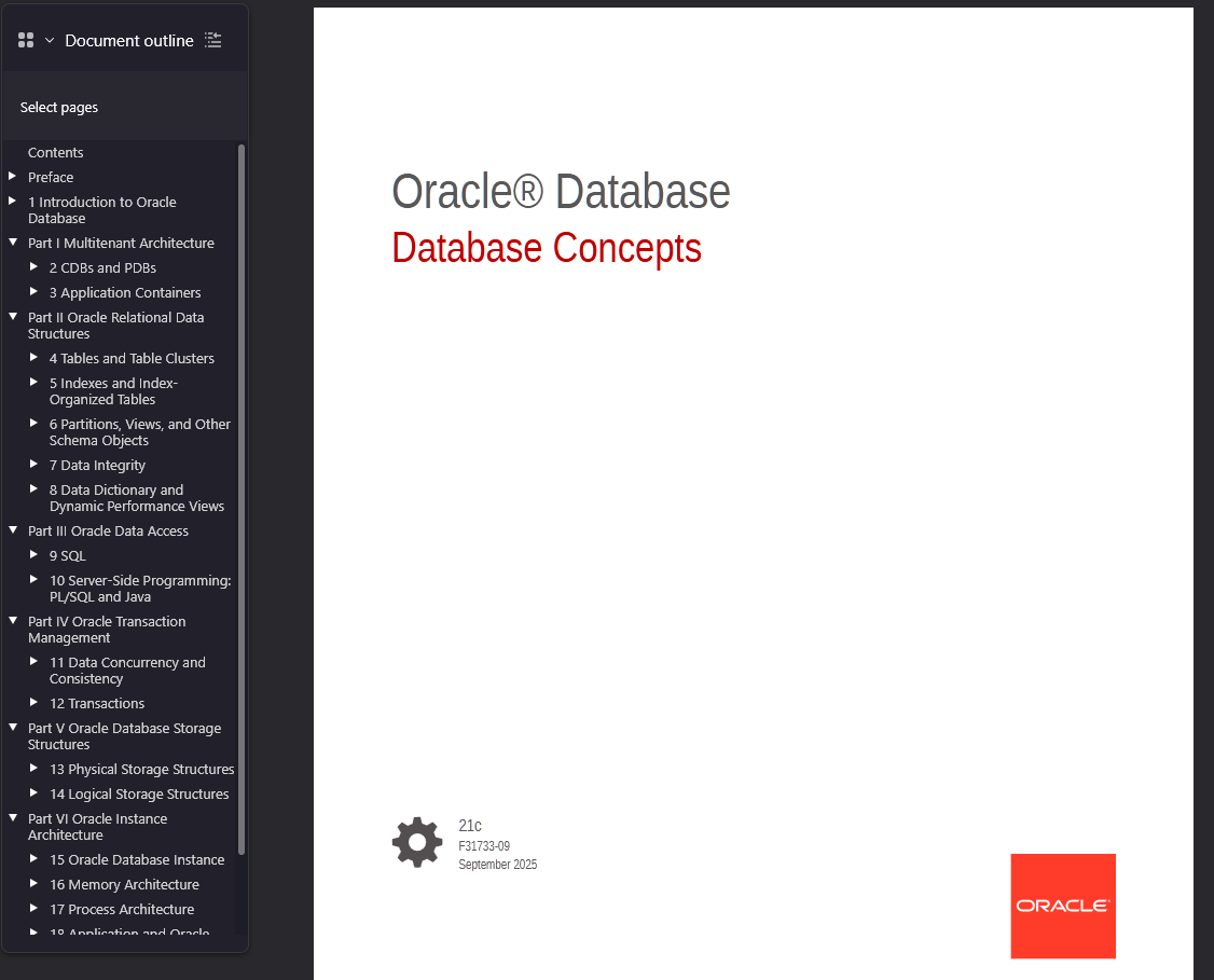 Oracle database software documentation