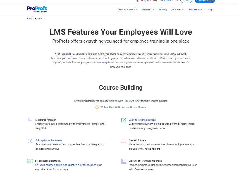 Proprofs lms features