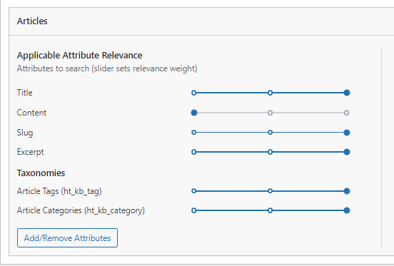 Searchwp article attributes settings