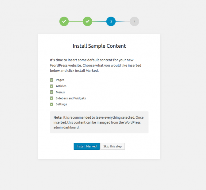 Sample content installation