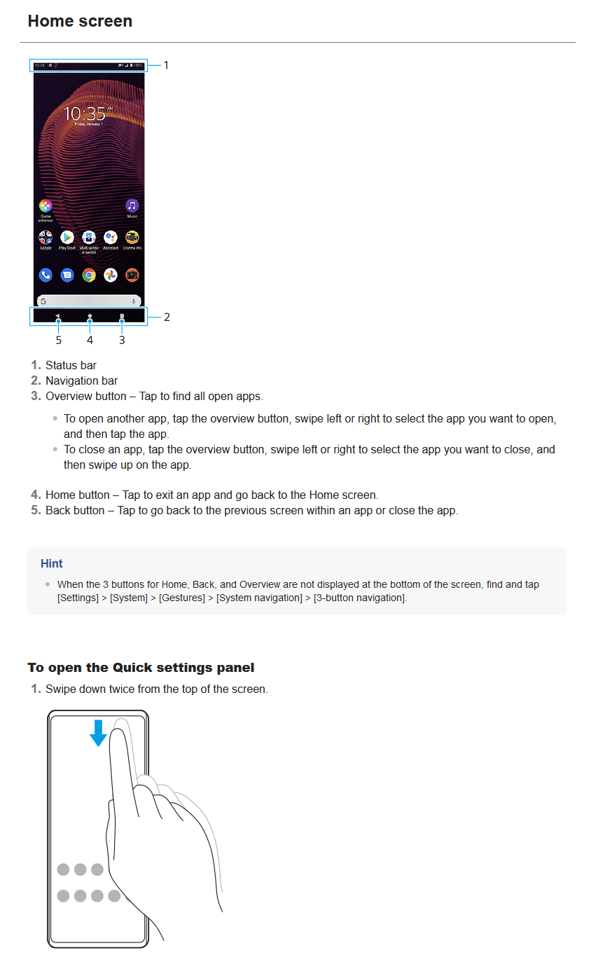 Sonys user manual content example