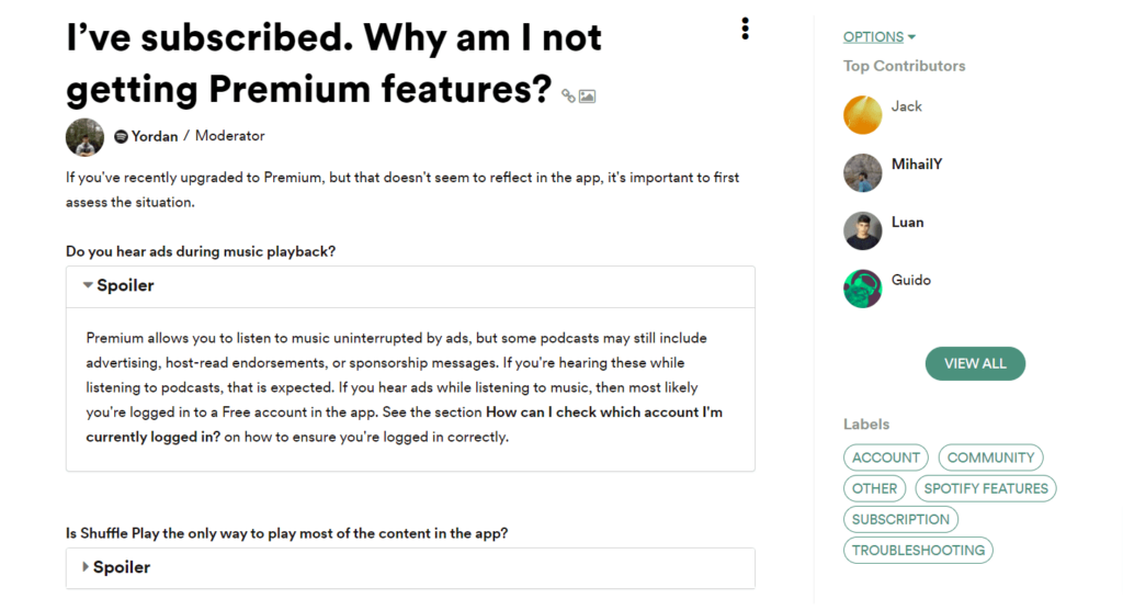 Spotifyarticleformatexample herothemes An example of a knowledge base article from spotify