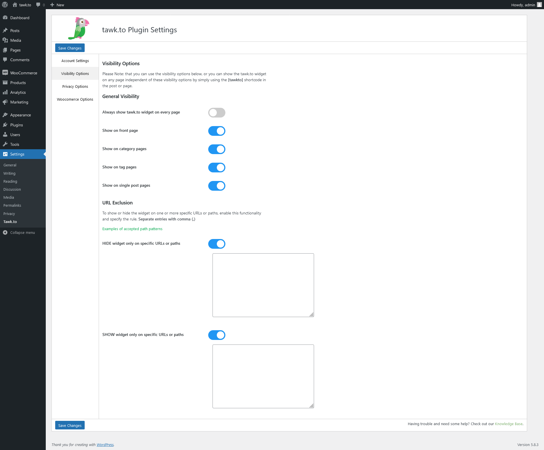 Tawk To live chat wordpress plugin