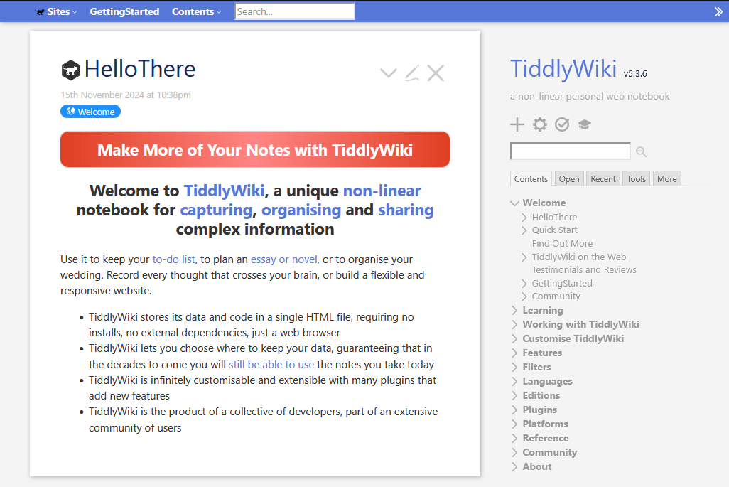 Tiddlywiki for creating personal wikis