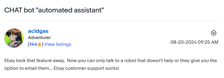 User opinion on ebay chatbot