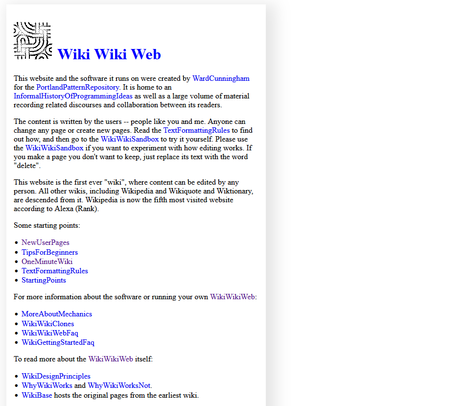 Wikiwikiweb, das erste Wiki überhaupt