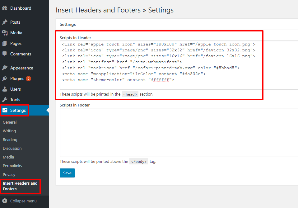 Insert headers and footers plugin