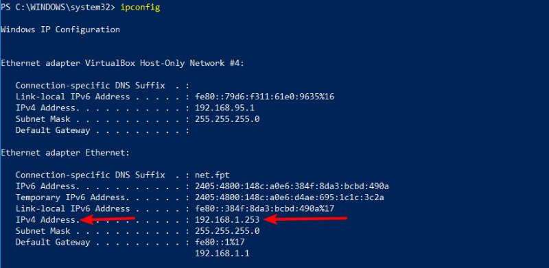 Ipconfig screen