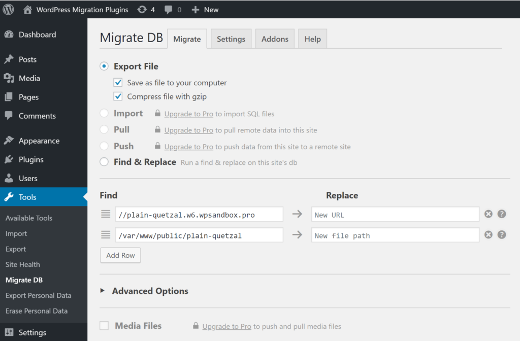 Wp migrate db settings