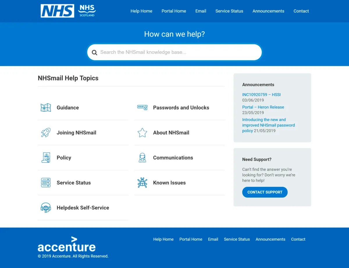NHS Support knowledge base