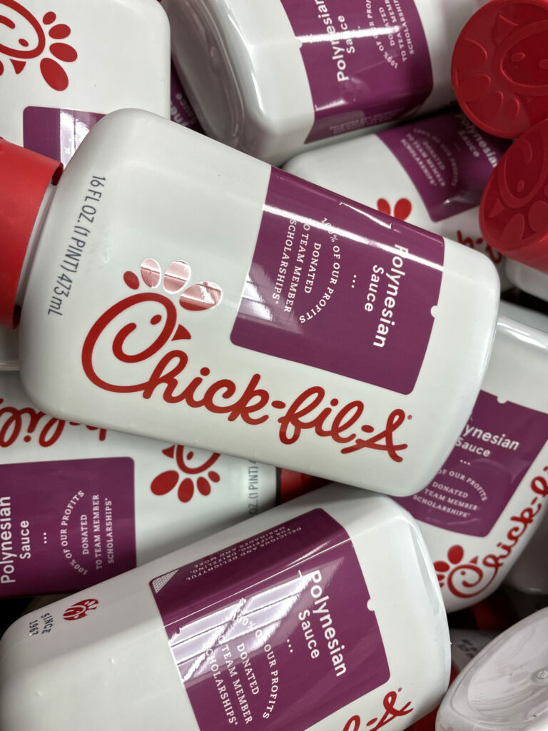 Columbia County, Ga USA - 17 01 21:  Chick fil A Polynesian sauce piled up in a grocery store