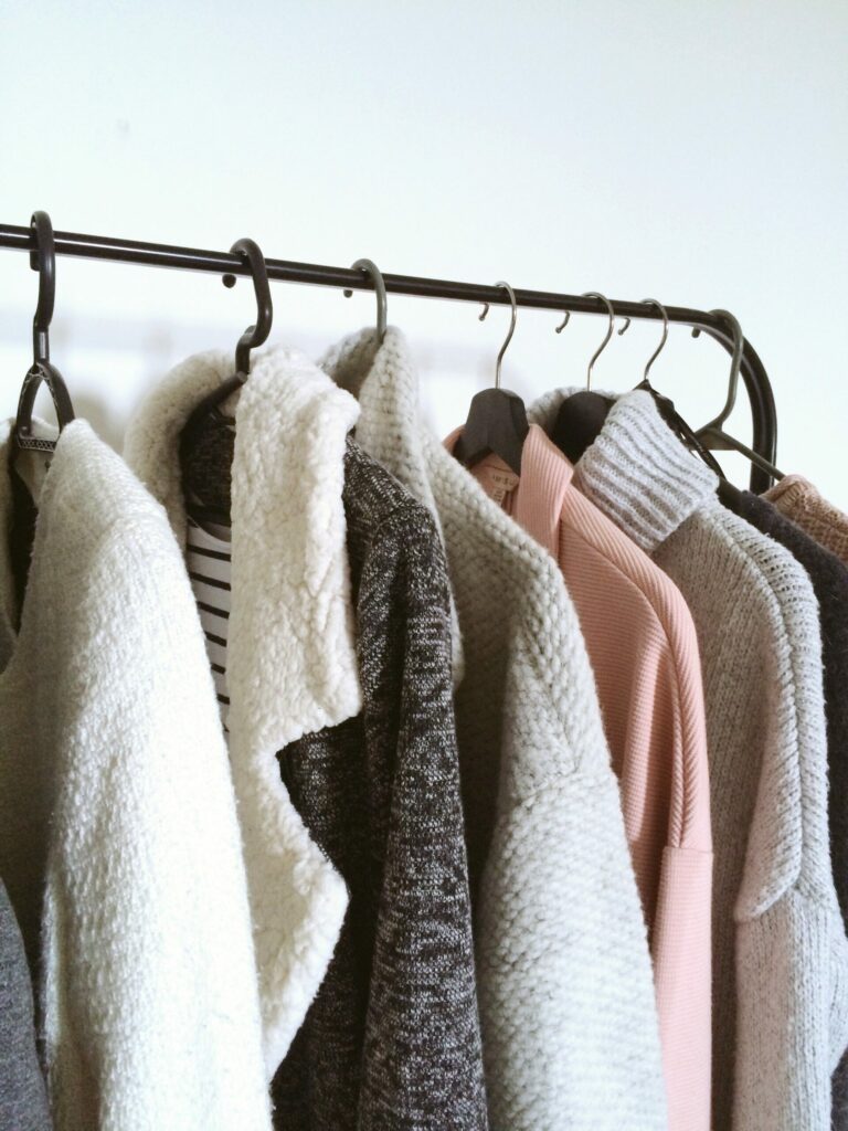 clothes on a rack