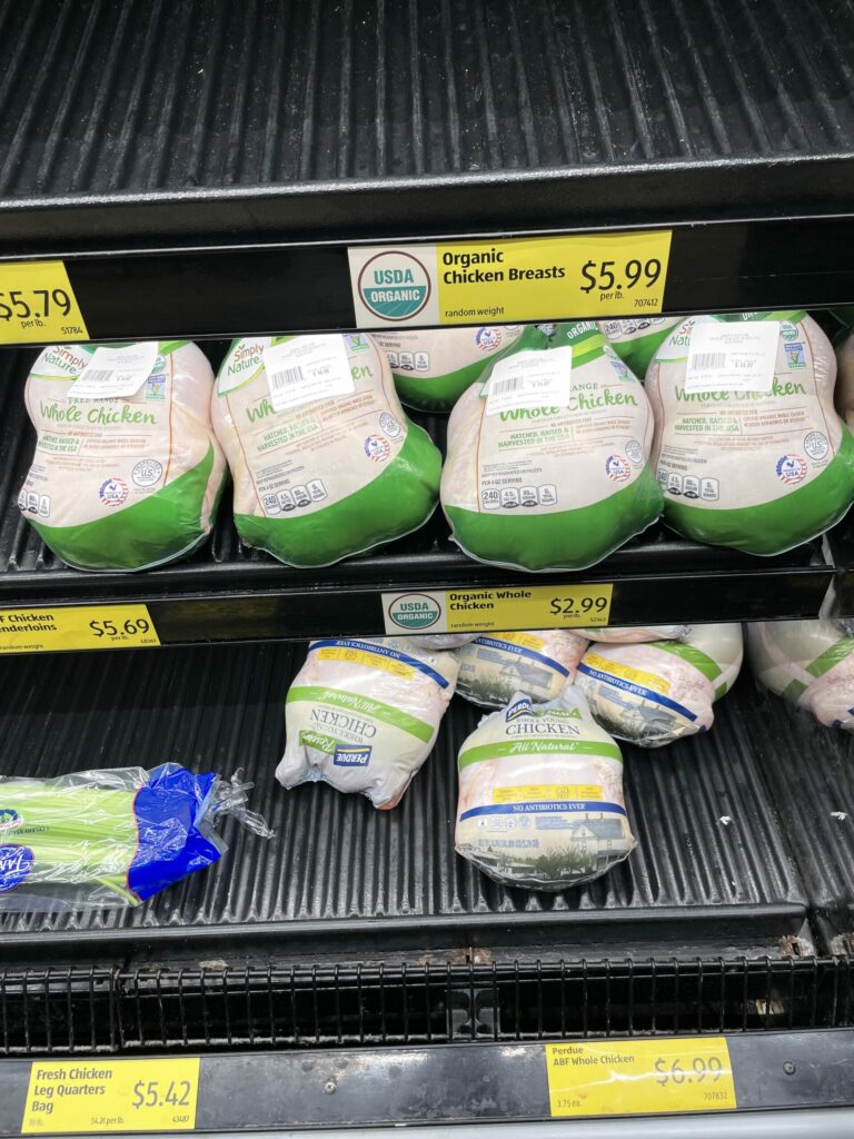 Whole chickens at Aldi - Organic